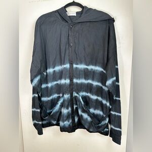 Drifter Industries Black Artsy TieDye Tencel Button Streetwear Hooded Top NWOT L